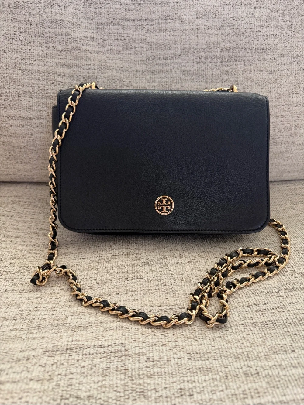 Tory Burch Black Leather Crossbody with Gold Hardware
